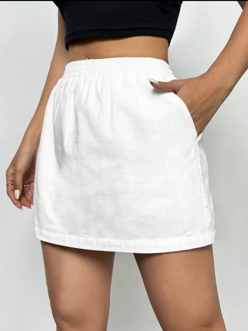 SHEIN White Elastic Waist Mini Skirt 100% Cotton